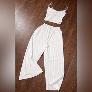 Siena brand 2 pieces set striped smocked crop top and wide leg